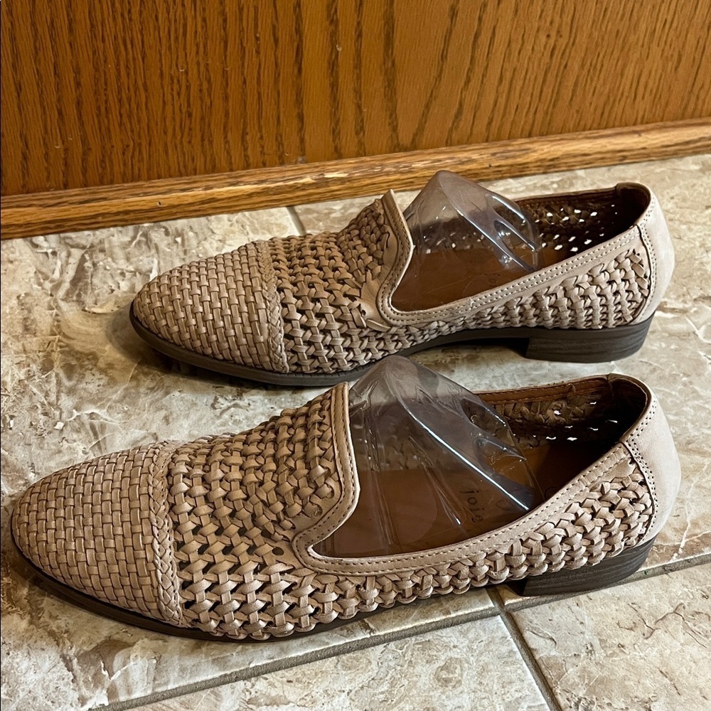 Joie Woven Dusty Khaki Cream Genuine Leather Slip On Loafer Flats - Size 8.5